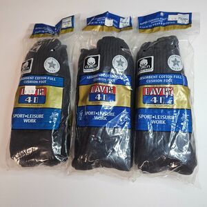 NOS Lot of 3 Davis 40 2-pack Men's Socks XL 14-15 Cotton Full Cushion Black